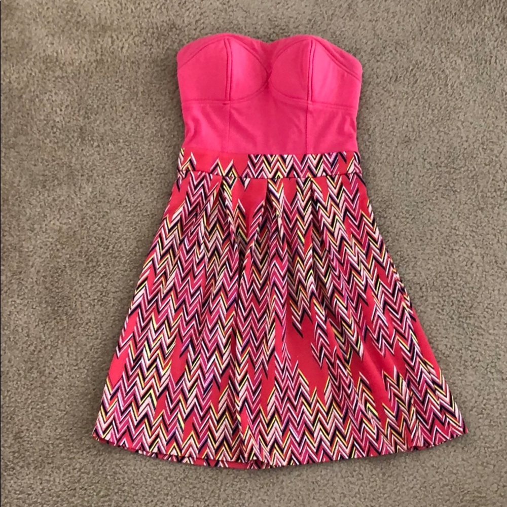 Xhilaration Strapless Pink Geometric Fit-and-Flare Dress